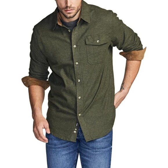 CQR Mens All Cotton Flannel Shirt Long Sleeve Brushed Soft Hunter Green size 2XL - Picture 2 of 8